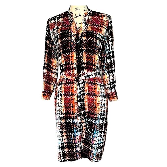 Attention orange, blue & white long sleeve dress medium - Picture 1 of 6